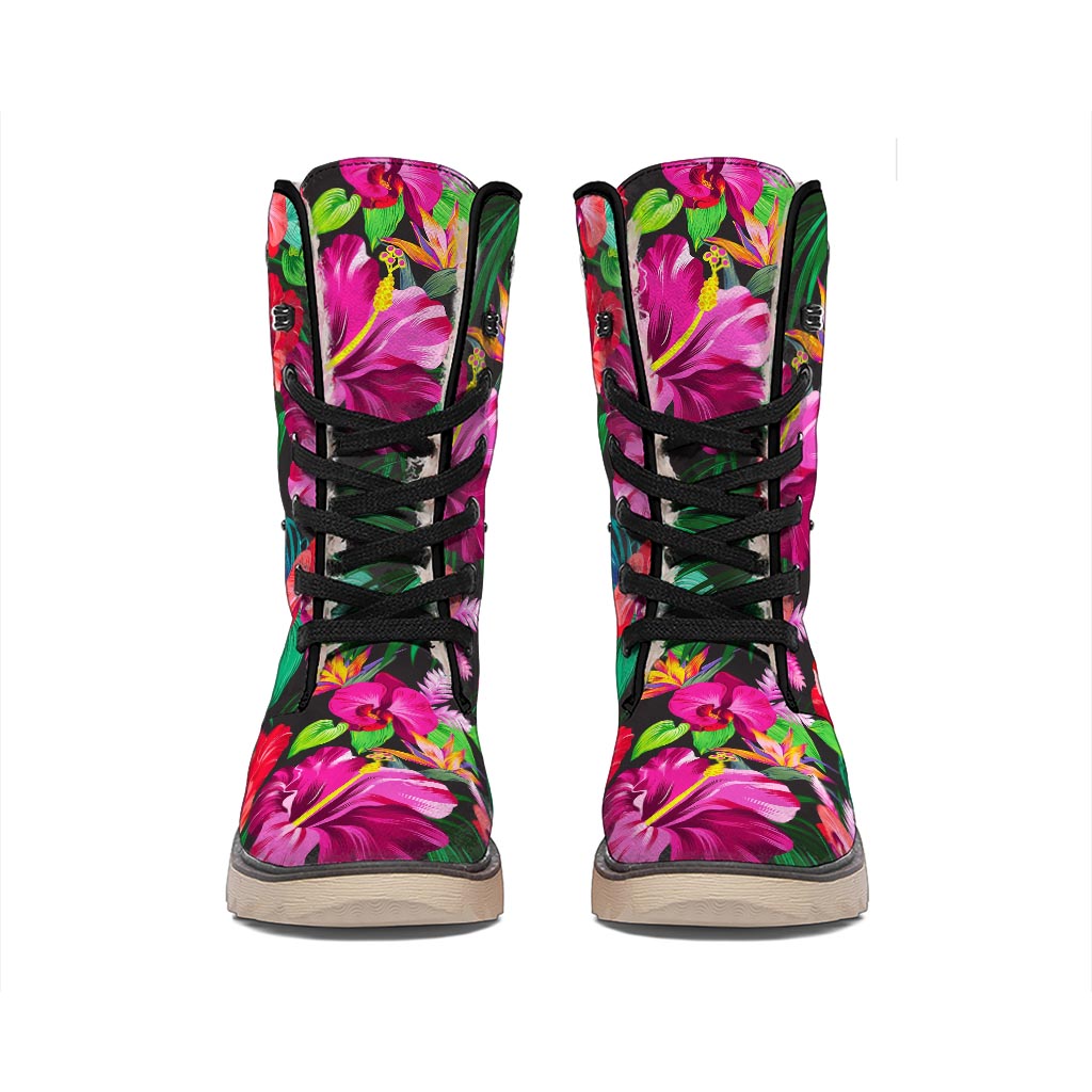 Hawaiian Floral Flowers Pattern Print Winter Boots