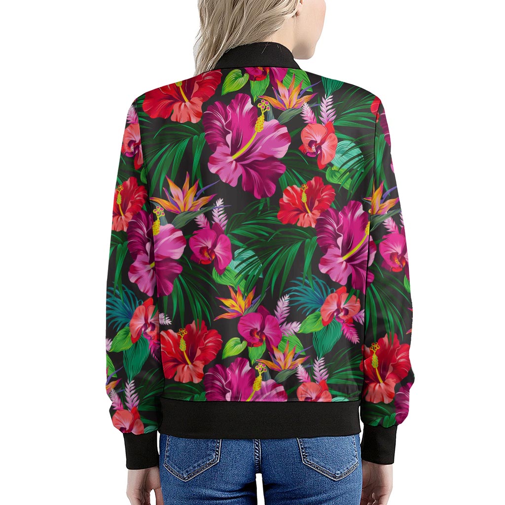 Hawaiian Floral Flowers Pattern Print Women's Bomber Jacket