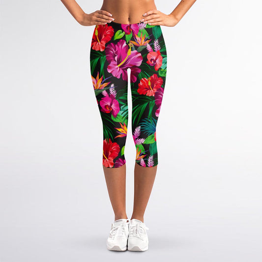 Hawaiian Floral Flowers Pattern Print Women's Capri Leggings