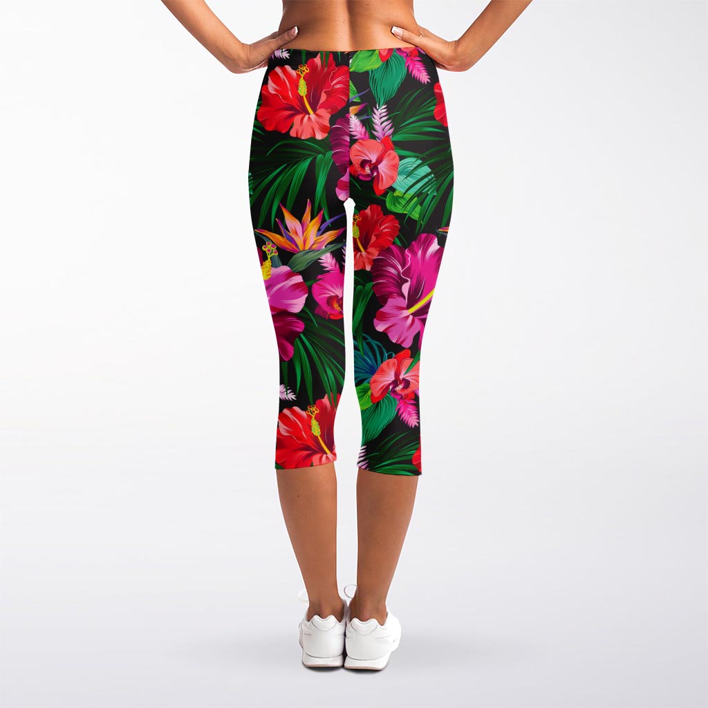 Hawaiian Floral Flowers Pattern Print Women's Capri Leggings