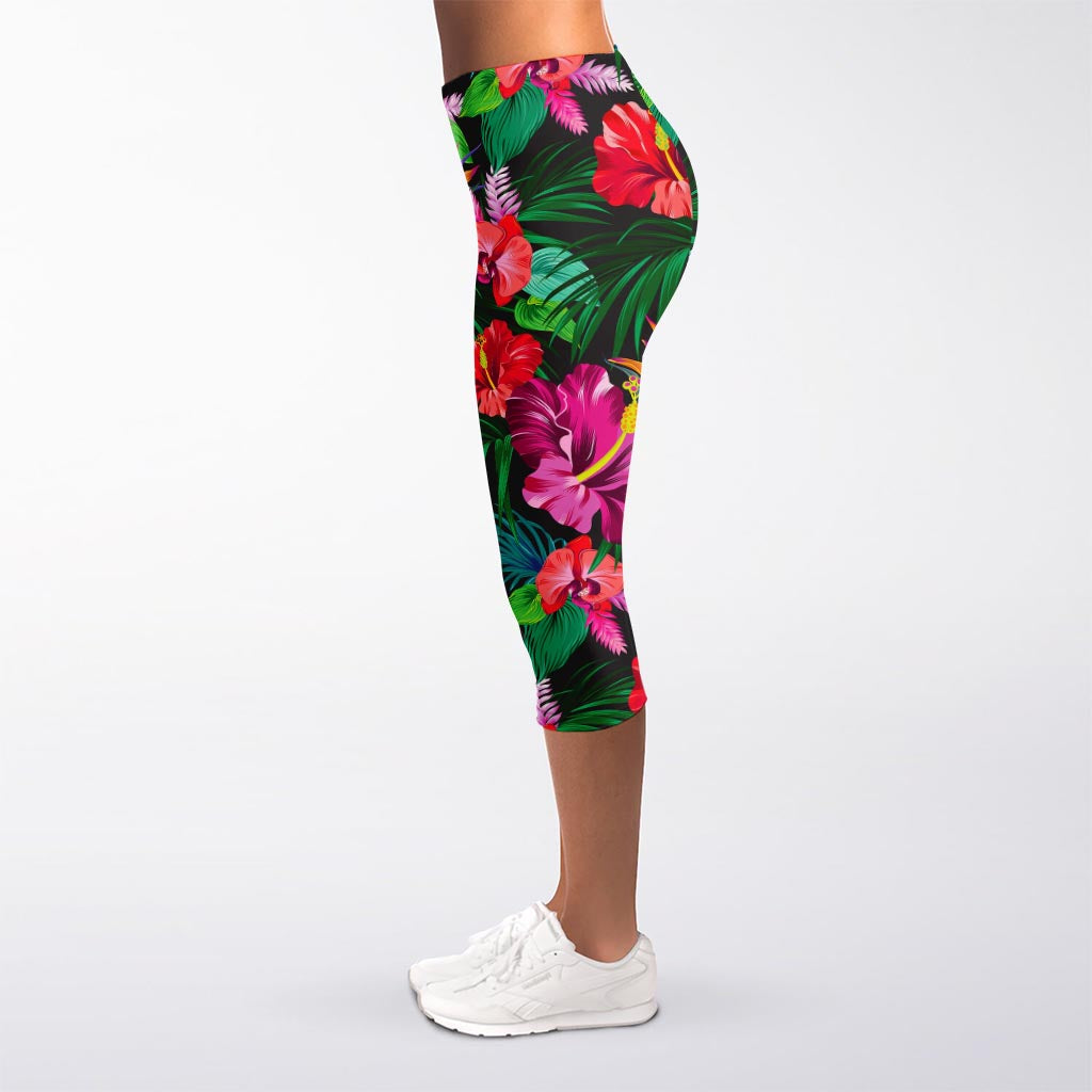 Hawaiian Floral Flowers Pattern Print Women's Capri Leggings