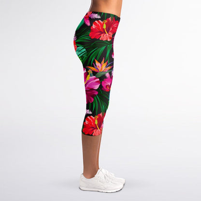 Hawaiian Floral Flowers Pattern Print Women's Capri Leggings