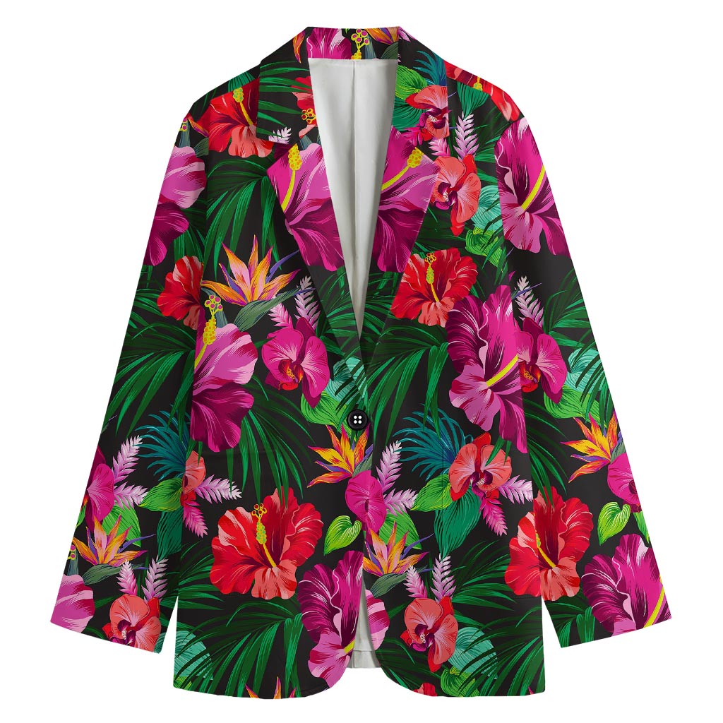 Hawaiian Floral Flowers Pattern Print Women's Cotton Blazer