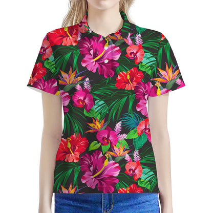 Hawaiian Floral Flowers Pattern Print Women's Polo Shirt
