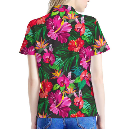 Hawaiian Floral Flowers Pattern Print Women's Polo Shirt