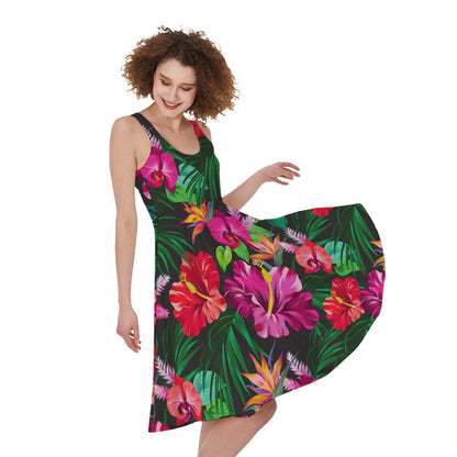 Hawaiian Floral Flowers Pattern Print Women's Sleeveless Dress
