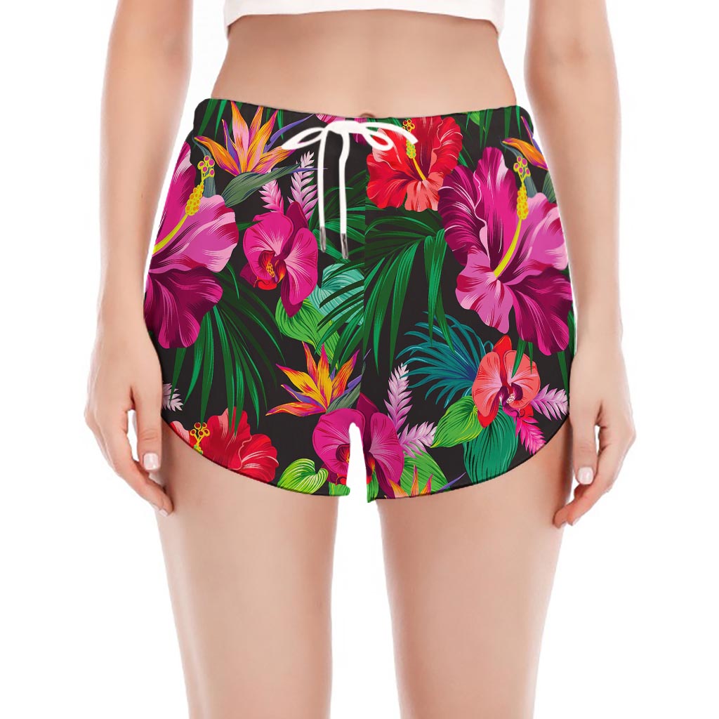 Hawaiian Floral Flowers Pattern Print Women's Split Running Shorts