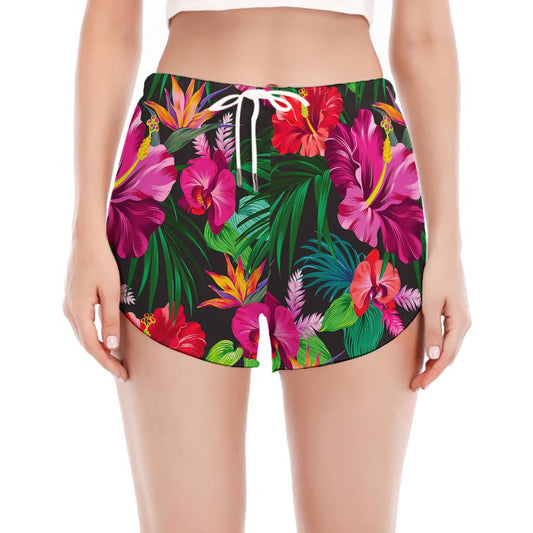 Hawaiian Floral Flowers Pattern Print Women's Split Running Shorts