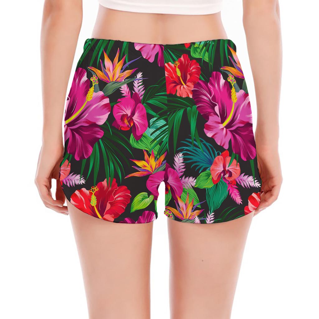 Hawaiian Floral Flowers Pattern Print Women's Split Running Shorts