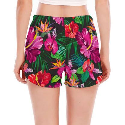 Hawaiian Floral Flowers Pattern Print Women's Split Running Shorts