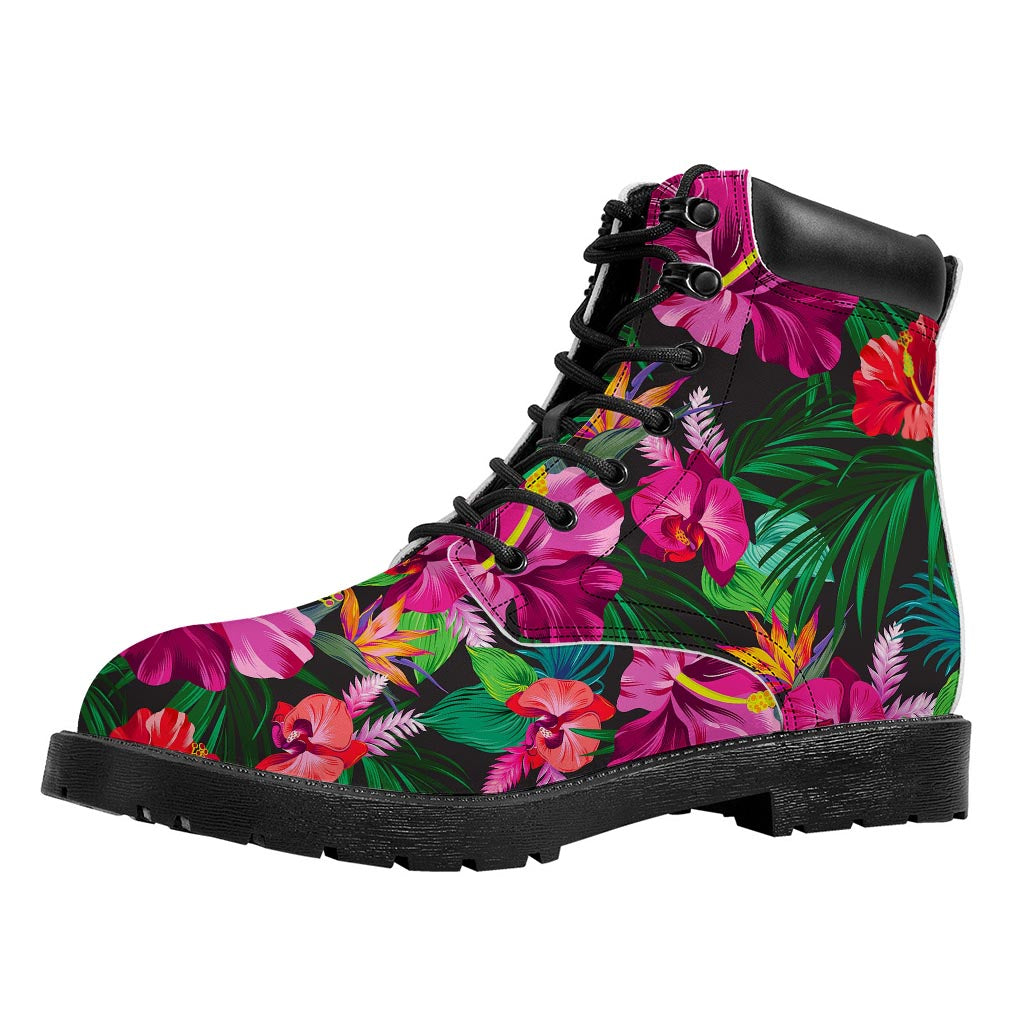 Hawaiian Floral Flowers Pattern Print Work Boots