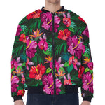 Hawaiian Floral Flowers Pattern Print Zip Sleeve Bomber Jacket