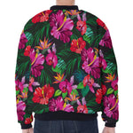Hawaiian Floral Flowers Pattern Print Zip Sleeve Bomber Jacket