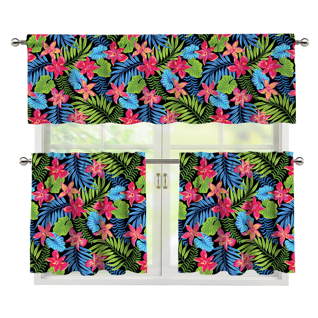 Hawaiian Floral Pattern Print 3 Piece Kitchen Curtains