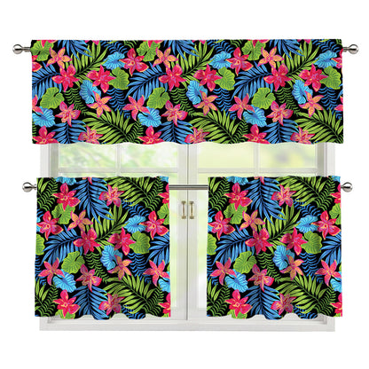 Hawaiian Floral Pattern Print 3 Piece Kitchen Curtains