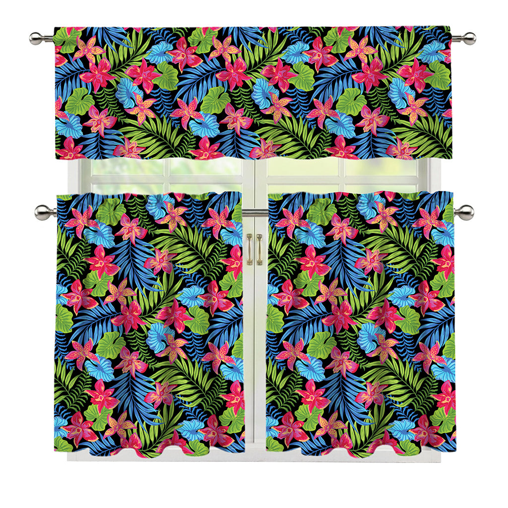 Hawaiian Floral Pattern Print 3 Piece Kitchen Curtains