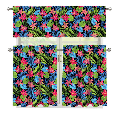 Hawaiian Floral Pattern Print 3 Piece Kitchen Curtains