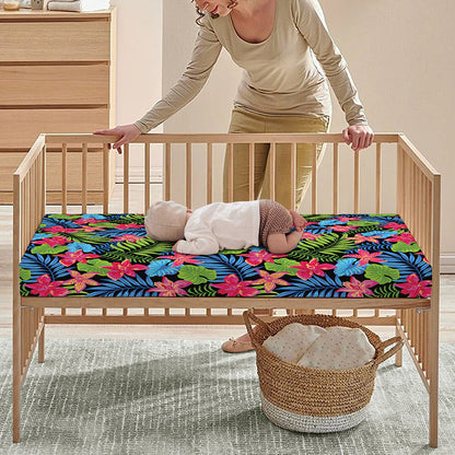 Hawaiian Floral Pattern Print Baby Crib Sheet