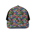 Hawaiian Floral Pattern Print Black Mesh Trucker Hat