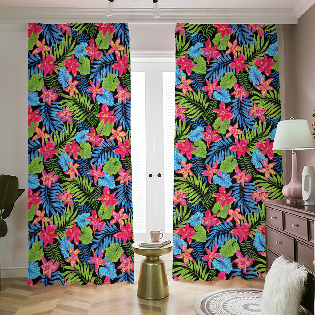 Hawaiian Floral Pattern Print Blackout Pencil Pleat Curtains
