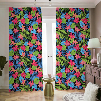 Hawaiian Floral Pattern Print Blackout Pencil Pleat Curtains