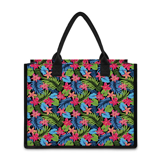 Hawaiian Floral Pattern Print Canvas Tote Bag