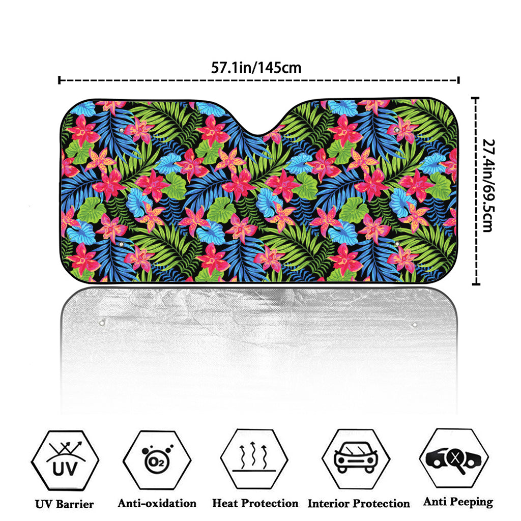 Hawaiian Floral Pattern Print Car Windshield Sun Shade