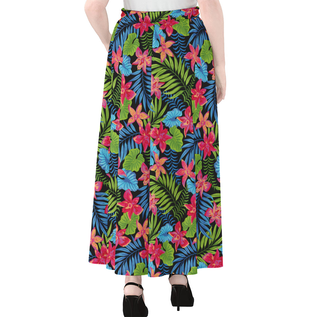 Hawaiian Floral Pattern Print Chiffon Maxi Skirt