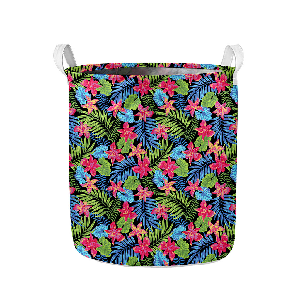 Hawaiian Floral Pattern Print Collapsible Laundry Basket