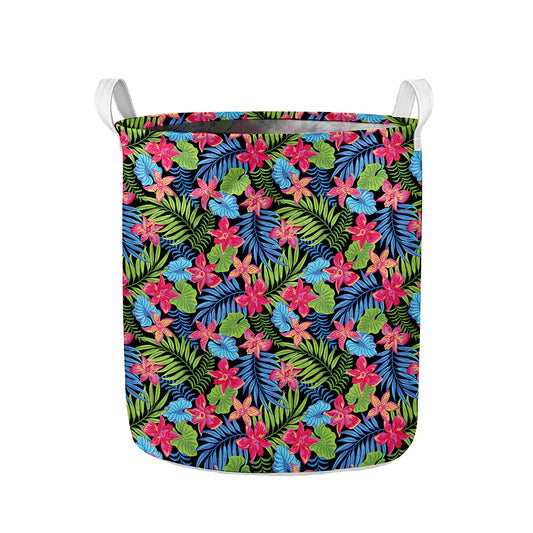 Hawaiian Floral Pattern Print Collapsible Laundry Basket