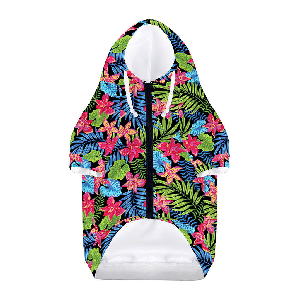 Hawaiian Floral Pattern Print Dog Zip Up Hoodie