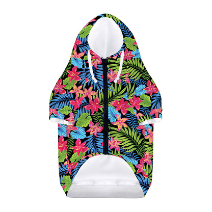 Hawaiian Floral Pattern Print Dog Zip Up Hoodie