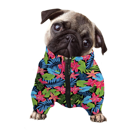 Hawaiian Floral Pattern Print Dog Zip Up Jacket