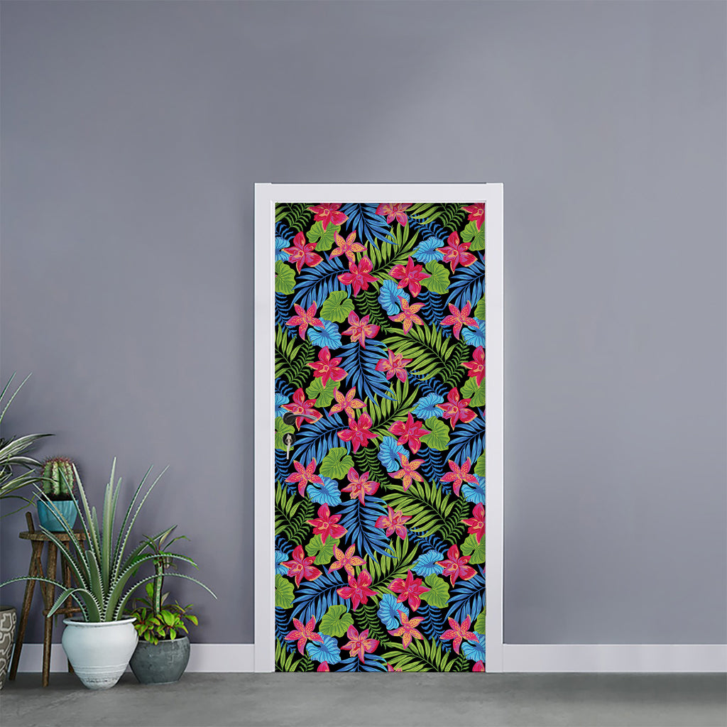 Hawaiian Floral Pattern Print Door Sticker