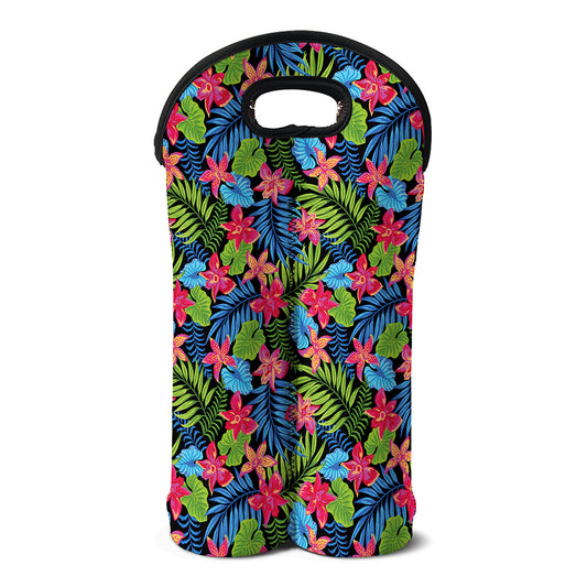 Hawaiian Floral Pattern Print Double Neoprene Wine Tote