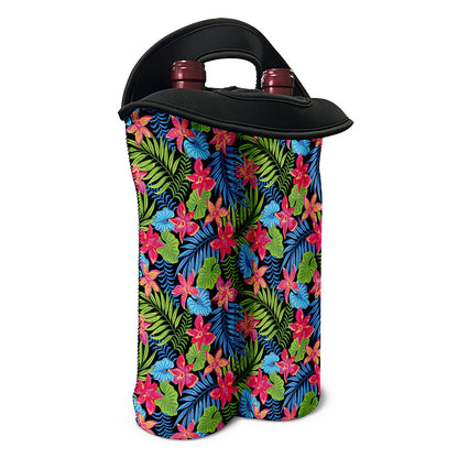 Hawaiian Floral Pattern Print Double Neoprene Wine Tote