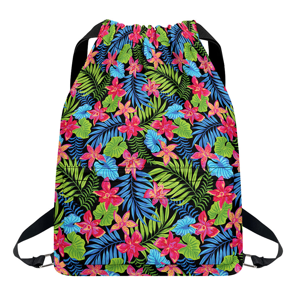 Hawaiian Floral Pattern Print Drawstring Backpack