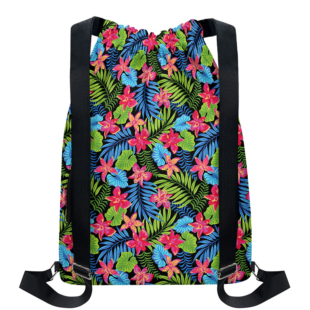 Hawaiian Floral Pattern Print Drawstring Backpack