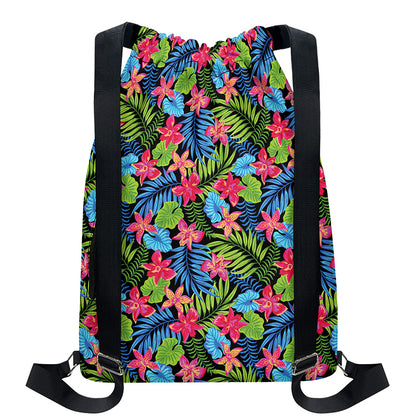 Hawaiian Floral Pattern Print Drawstring Backpack