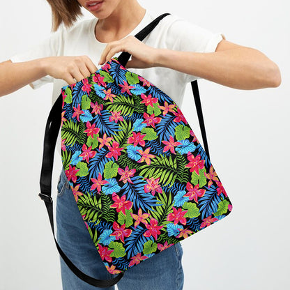 Hawaiian Floral Pattern Print Drawstring Backpack