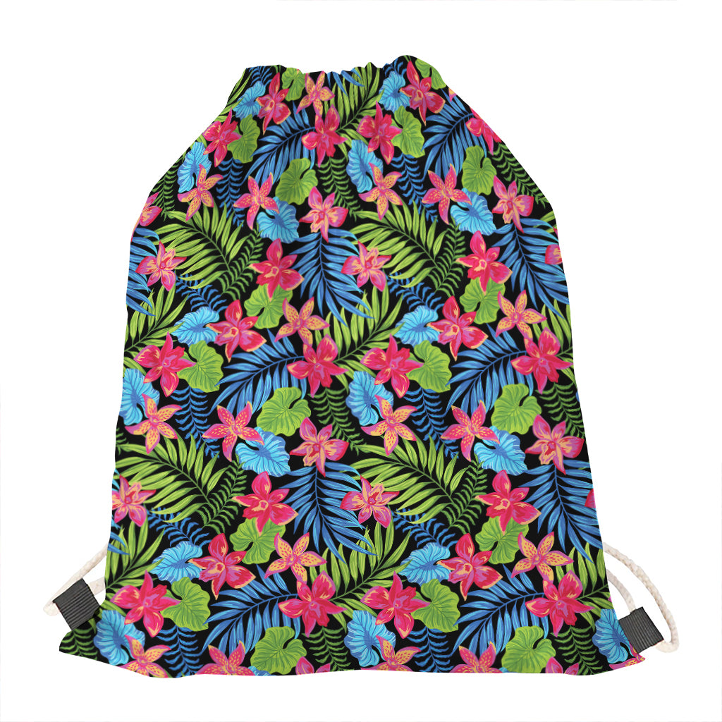Hawaiian Floral Pattern Print Drawstring Bag