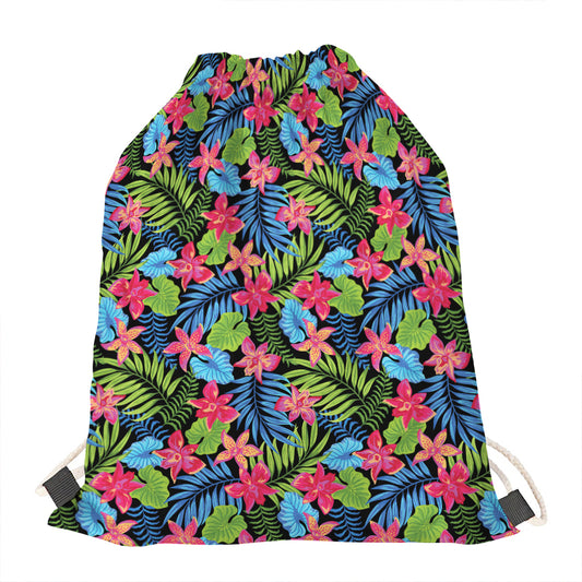 Hawaiian Floral Pattern Print Drawstring Bag