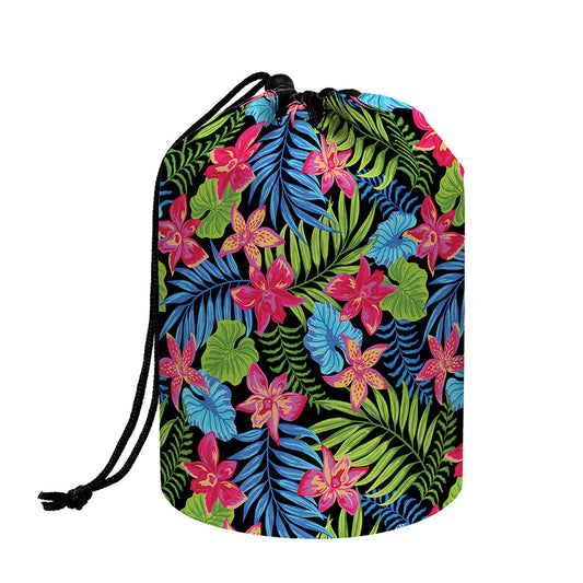 Hawaiian Floral Pattern Print Drawstring Makeup Bag