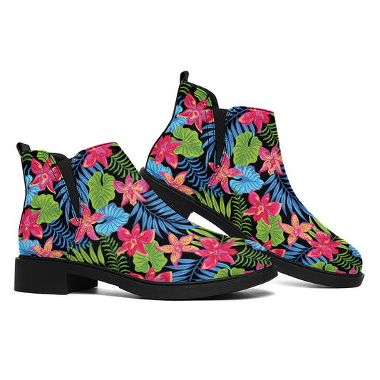 Hawaiian Floral Pattern Print Flat Ankle Boots