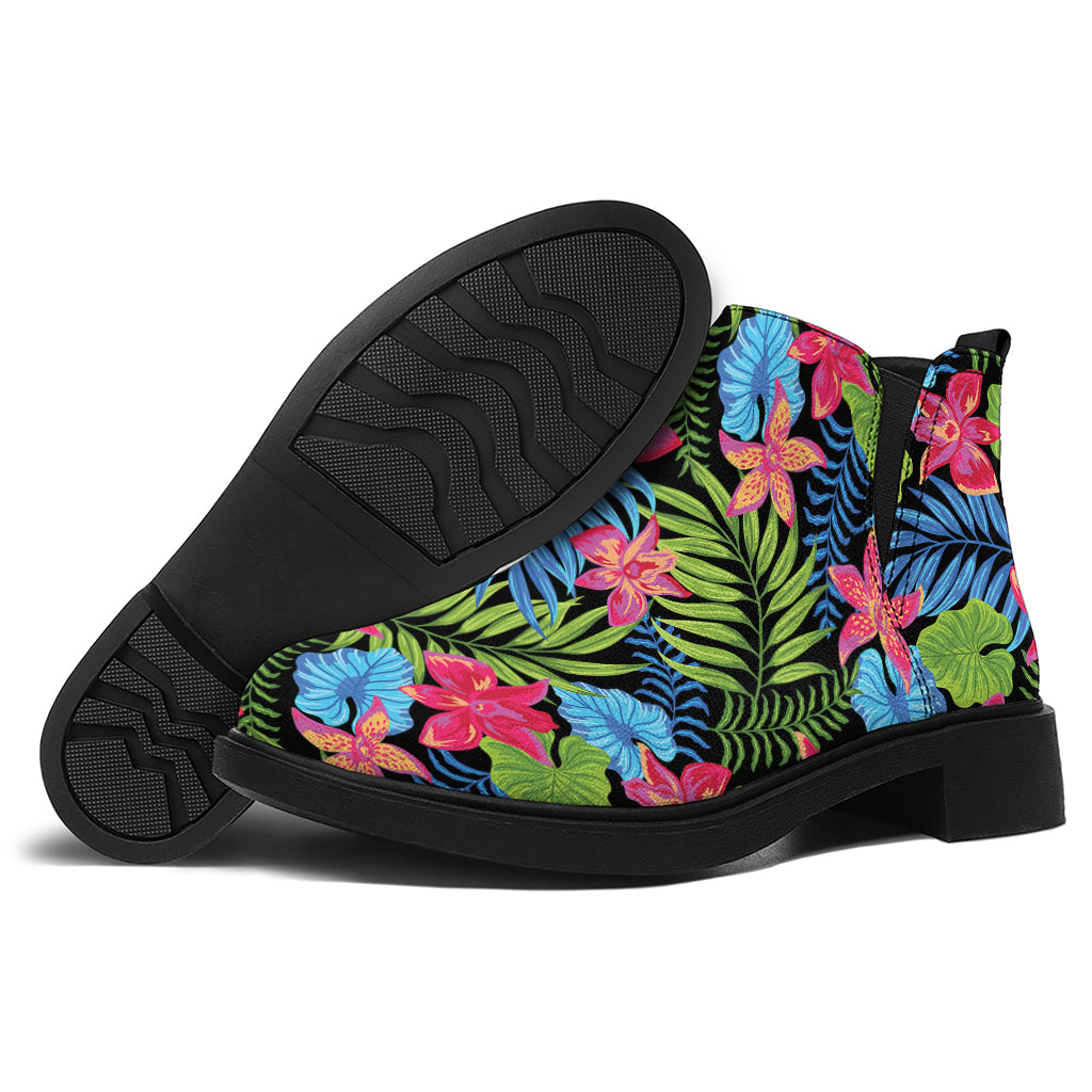 Hawaiian Floral Pattern Print Flat Ankle Boots