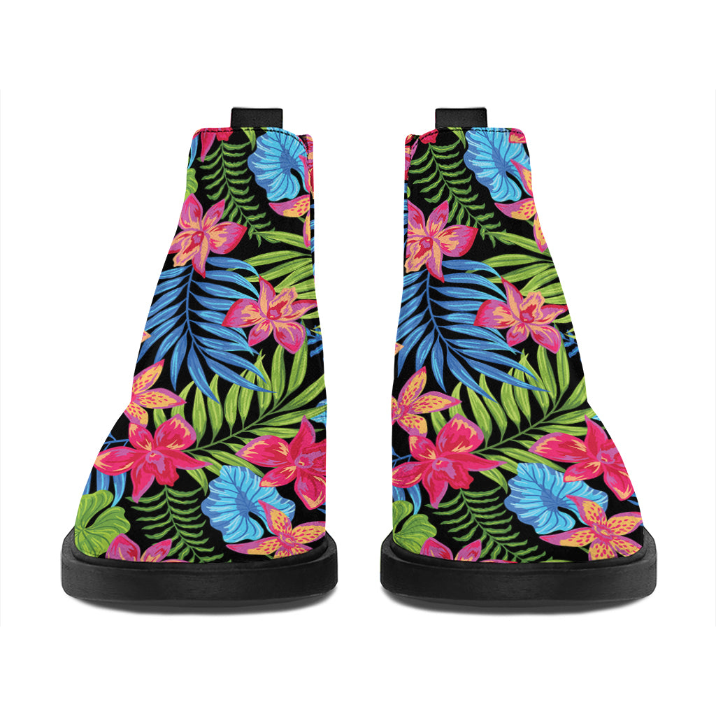Hawaiian Floral Pattern Print Flat Ankle Boots