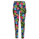Hawaiian Floral Pattern Print High-Waisted Pocket Leggings
