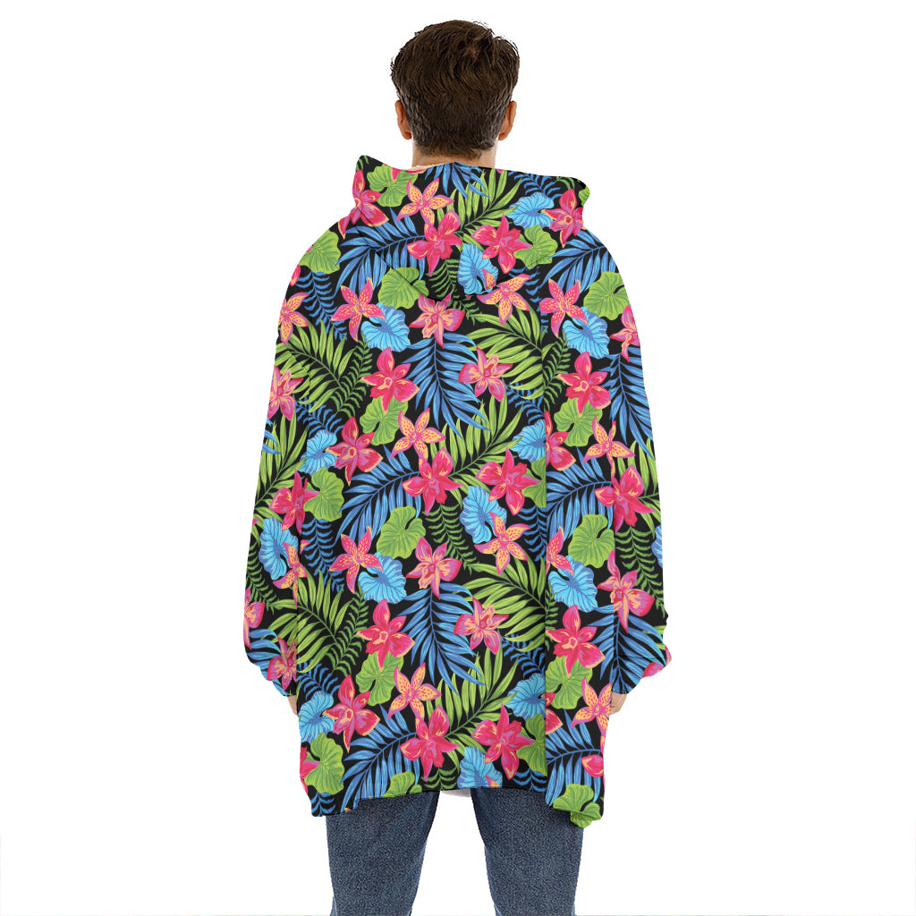 Hawaiian Floral Pattern Print Hoodie Blanket