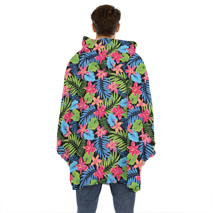Hawaiian Floral Pattern Print Hoodie Blanket