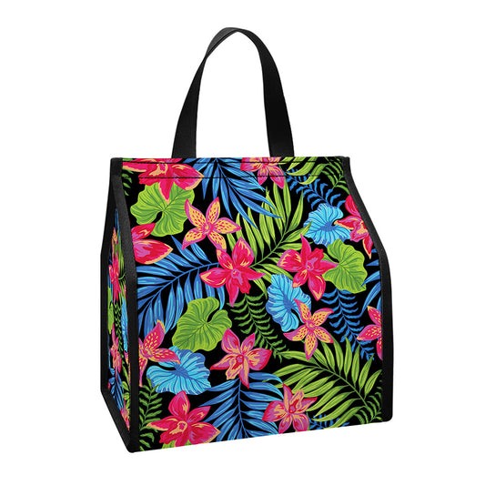 Hawaiian Floral Pattern Print Insulated Lunch Tote